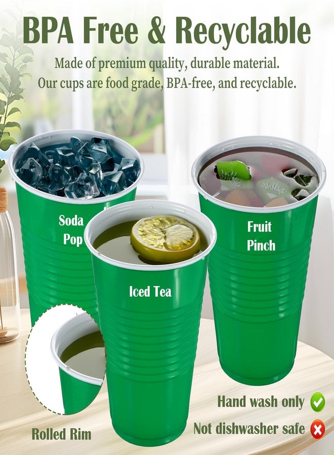 AojSup 50 Pcs Green Plastic Cups Disposable, Green 18-Ounce Plastic Party Cups, Strong and Sturdy for Wedding Birthday Graduation Party Valentine Christmas Picnics Barbecues Supplies - Image 3